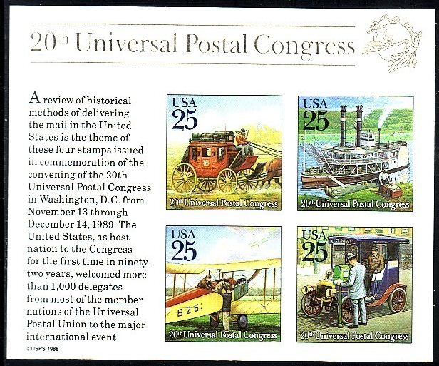1989 US - Sc2438 $1.00 20th Postal Congress SS (4) VFU